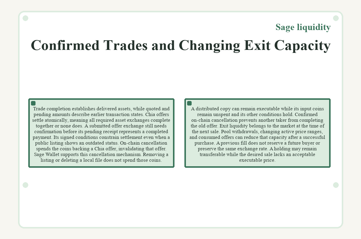 Graphic: Sage liquidity - Confirmed Trades and Changing Exit Capacity